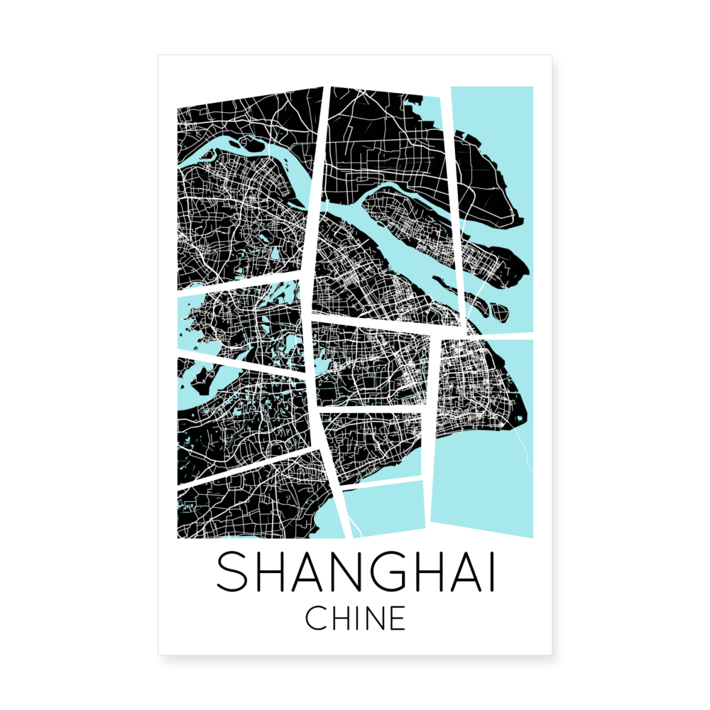 Poster Shanghai - Plan Shanghai - 20 x 30 cm - blanc