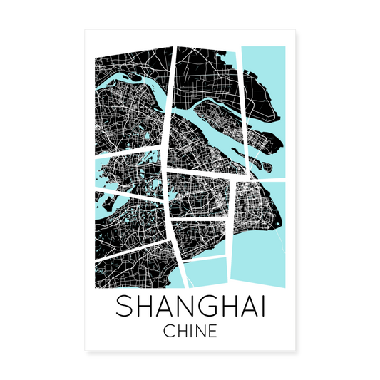 Poster Shanghai - Plan Shanghai - 20 x 30 cm - blanc