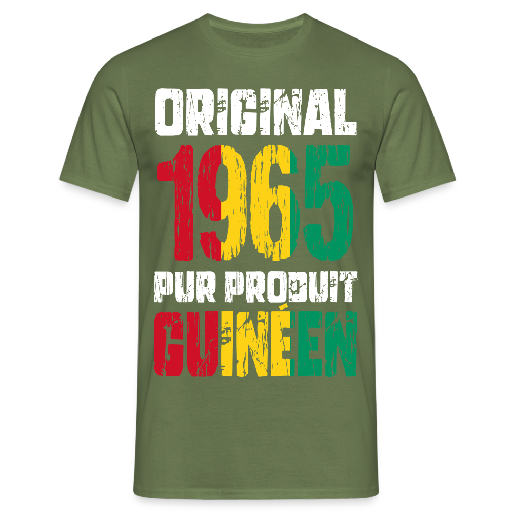 T-shirt Homme - Anniversaire 60 Ans - Original 1965 - Pur produit Guinéen - vert militaire