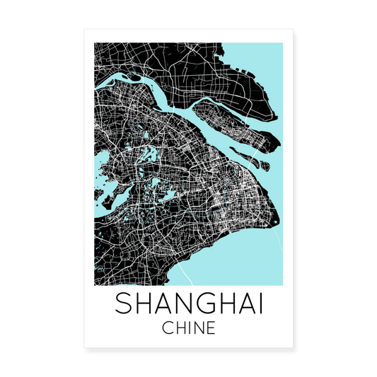 Poster Shanghai - Plan Shanghai - 20 x 30 cm - blanc