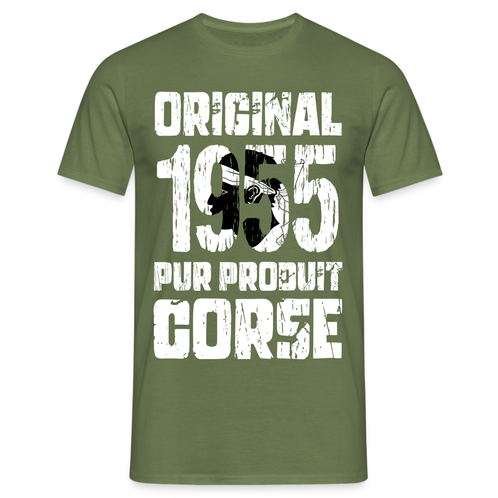 T-shirt Homme - Anniversaire 70 Ans - Original 1955 - Pur produit Corse - vert militaire