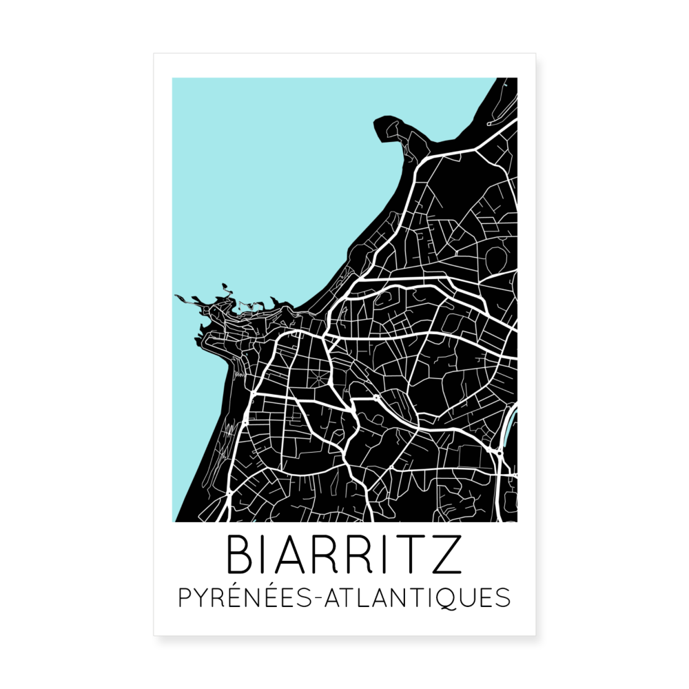 Poster Biarritz - Plan Biarritz - 20 x 30 cm - blanc