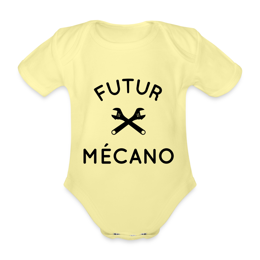 Body Bébé bio manches courtes - Futur mécano - jaune délavé