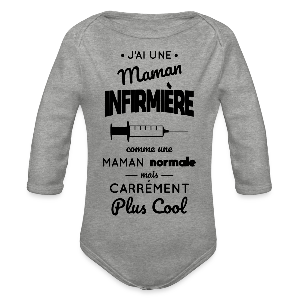 Body Bébé bio manches longues - J'ai une maman infirmière - gris chiné