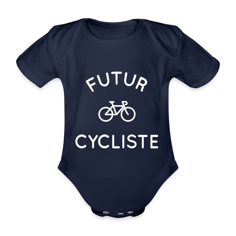 Body Bébé bio manches courtes - Futur cycliste - marine foncé