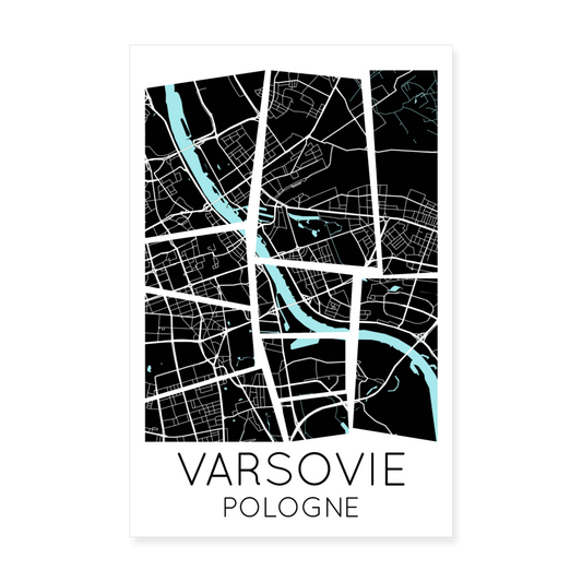 Poster Varsovie - Plan Varsovie - 20 x 30 cm - blanc