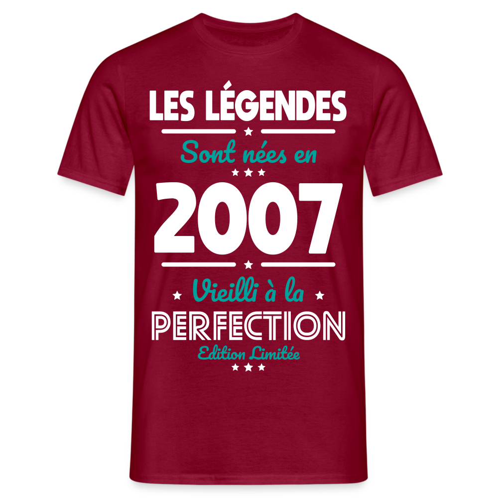 T-shirt Homme - Anniversaire 18 Ans - Les Légendes sont nées en 2007 - rouge brique