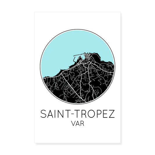 Poster Saint-Tropez - Plan Saint-Tropez - 20 x 30 cm - blanc