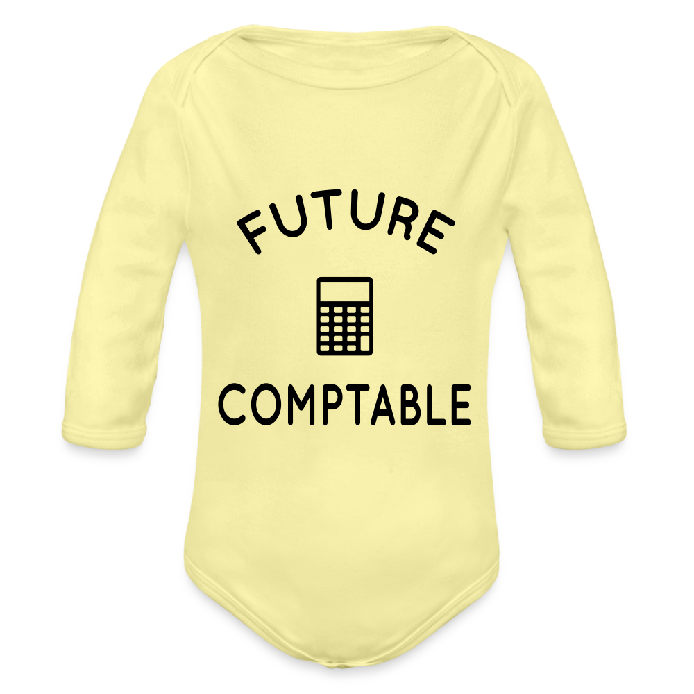 Body Bébé bio manches longues - Future comptable - jaune délavé