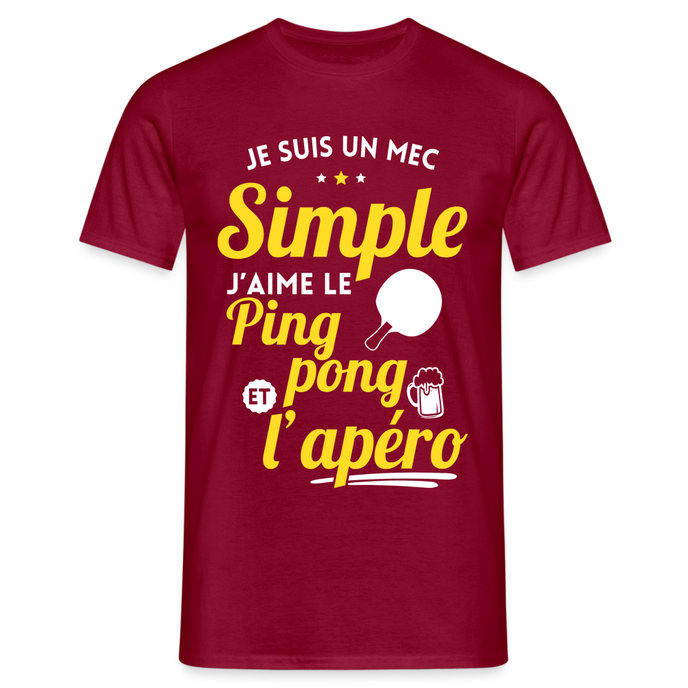 T-shirt Homme - J'aime le ping-pong et l'apéro - rouge brique