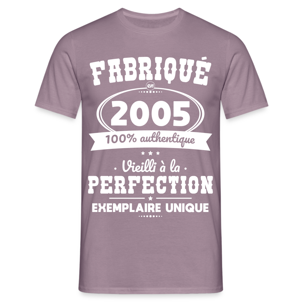 T-shirt Homme - Anniversaire 18 Ans - Fabriqué en 2007 - mauve gris 