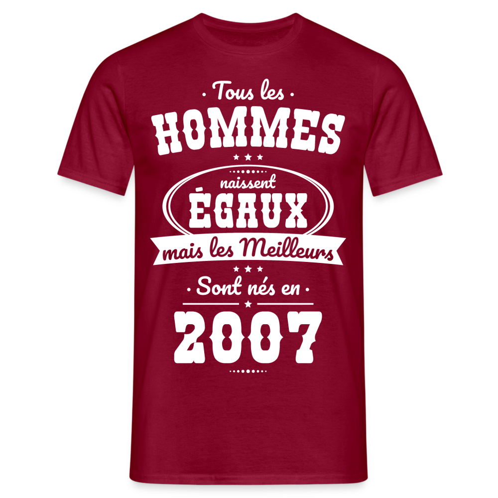 T-shirt Homme - Anniversaire 18 Ans - Les meilleurs sont nés en 2007 - rouge brique