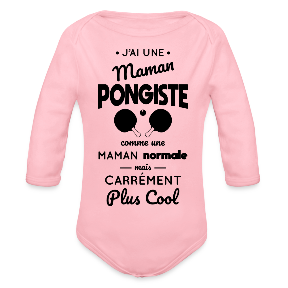 Body Bébé bio manches longues - J'ai une maman pongiste - rose clair