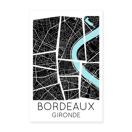 Poster Bordeaux - Plan Bordeaux - 20 x 30 cm - blanc