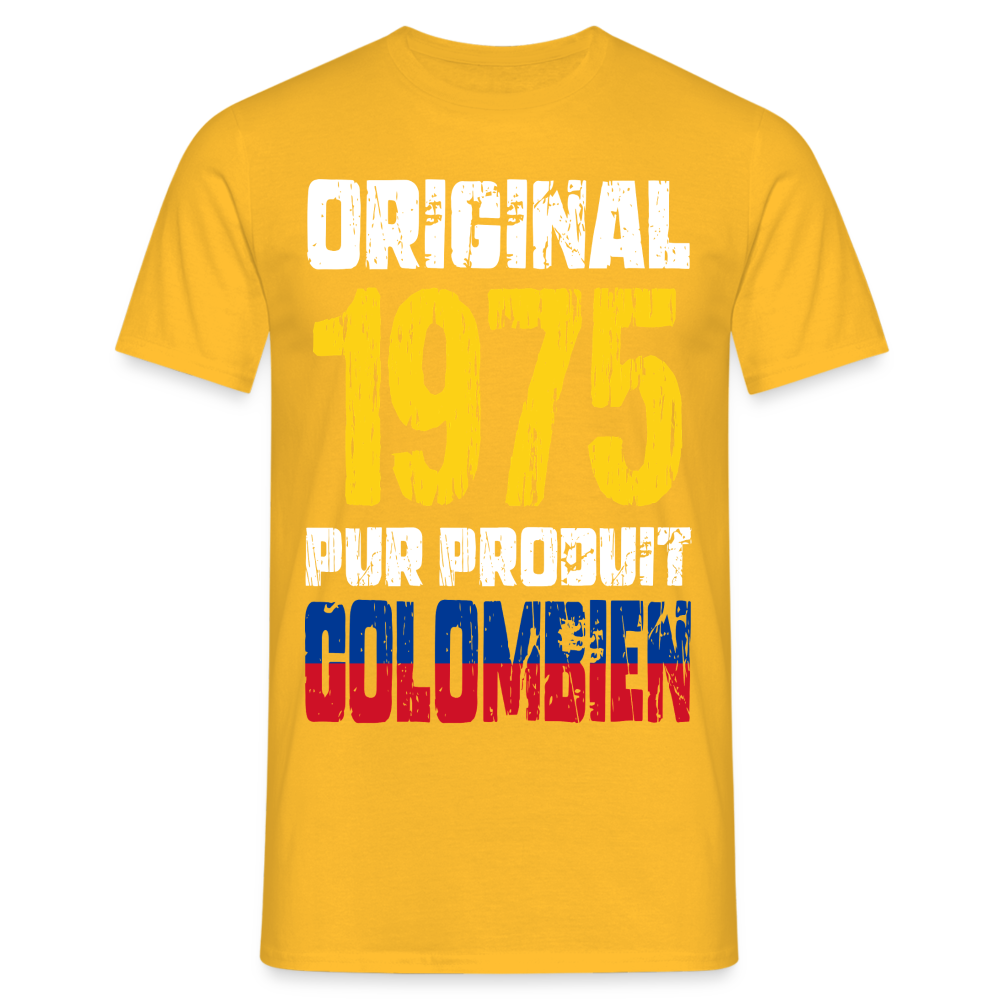 T-shirt Homme - Anniversaire 50 Ans - Original 1975 - Pur produit Colombien - jaune