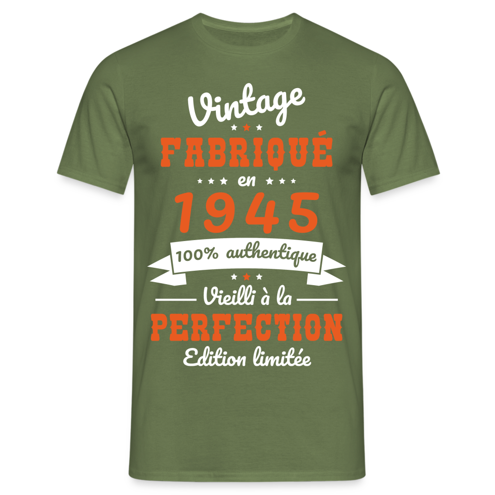 T-shirt Homme - Anniversaire 80 Ans - Vintage fabriqué en 1945 - vert militaire