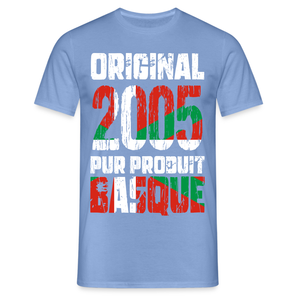 T-shirt Homme - Anniversaire 20 Ans - Original 2005 - Pur produit Basque - carolina blue