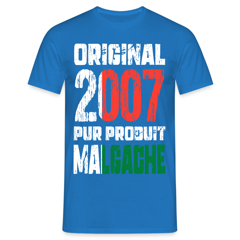 T-shirt Homme - Anniversaire 18 Ans - Original 2007 - Pur produit Malgache - bleu royal