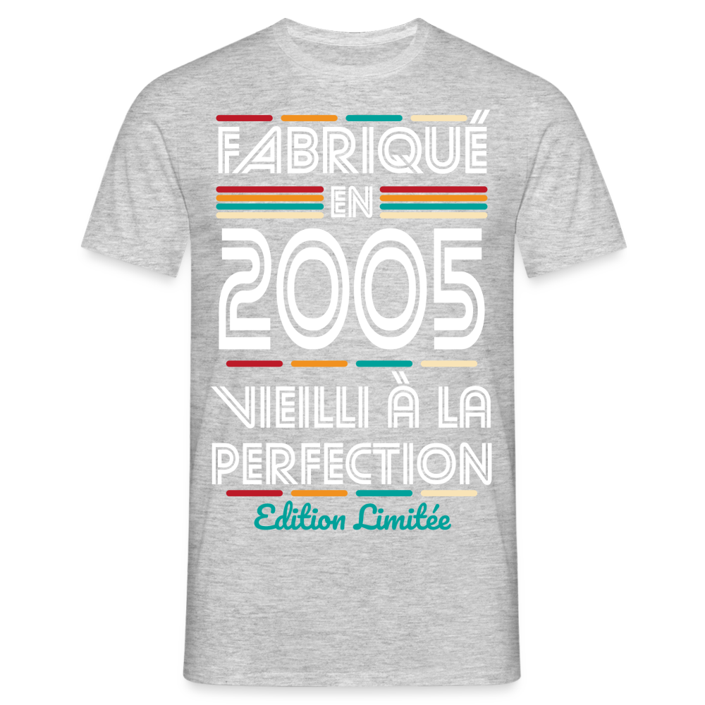 T-shirt Homme - Anniversaire 20 Ans - Fabriqué en 2005 - gris chiné