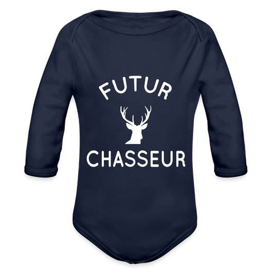 Body Bébé bio manches longues - Futur chasseur - marine foncé