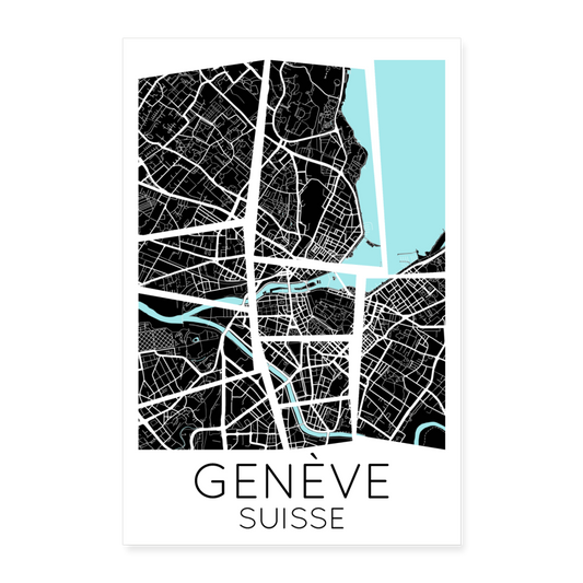 Poster Genève - Plan Genève - 60 x 90 cm - blanc