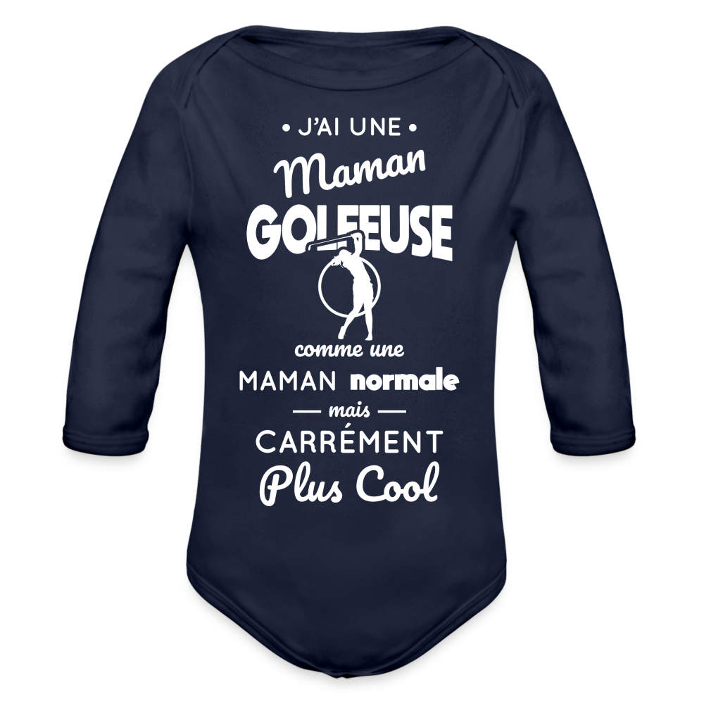 Body Bébé bio manches longues - J'ai une maman golfeuse - marine foncé