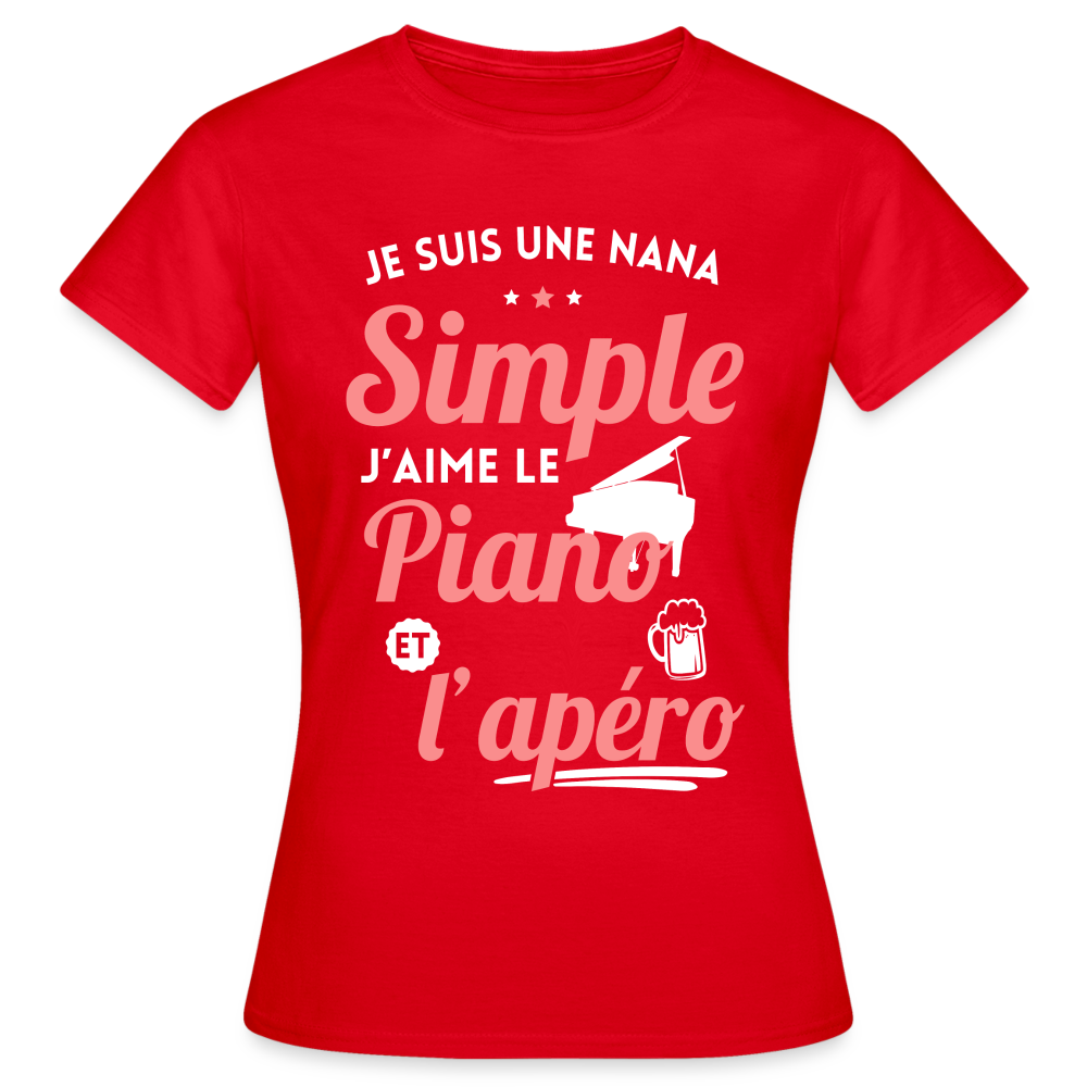 T-shirt Femme -  J'aime le piano et l'apéro - rouge