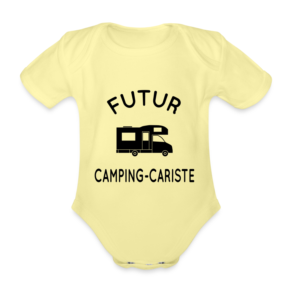 Body Bébé bio manches courtes - Futur camping-cariste - jaune délavé