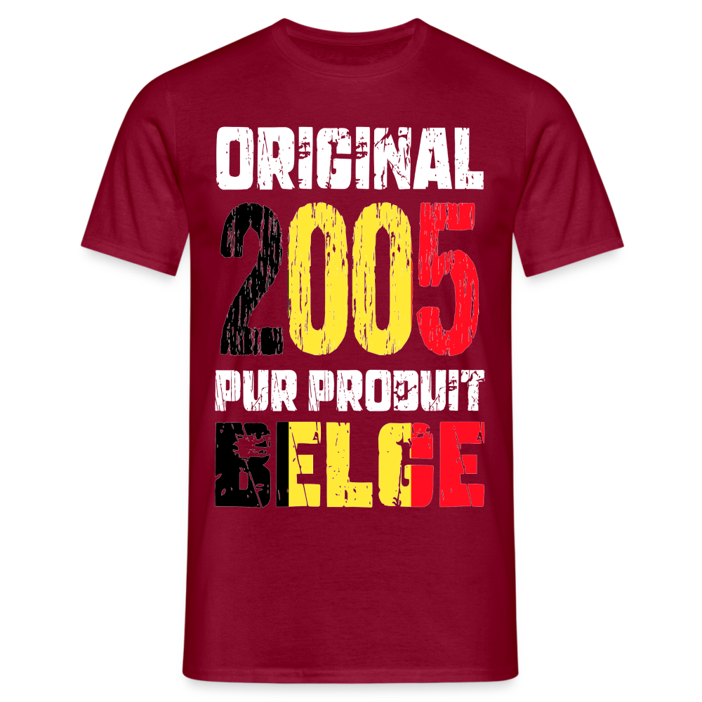 T-shirt Homme - Anniversaire 20 Ans - Original 2005 - Pur produit Belge - rouge brique