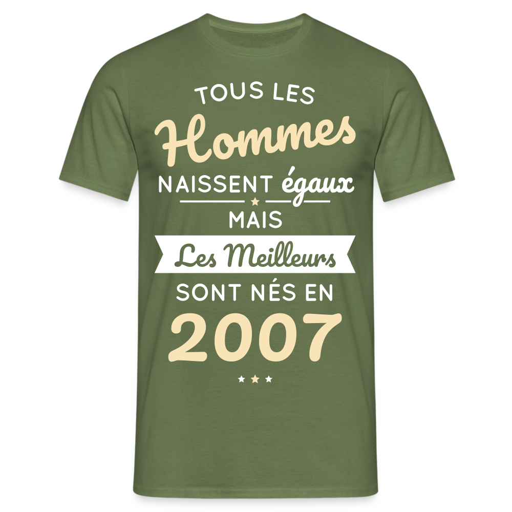 T-shirt Homme - Anniversaire 18 Ans - Les meilleurs sont nés en 2007 - vert militaire