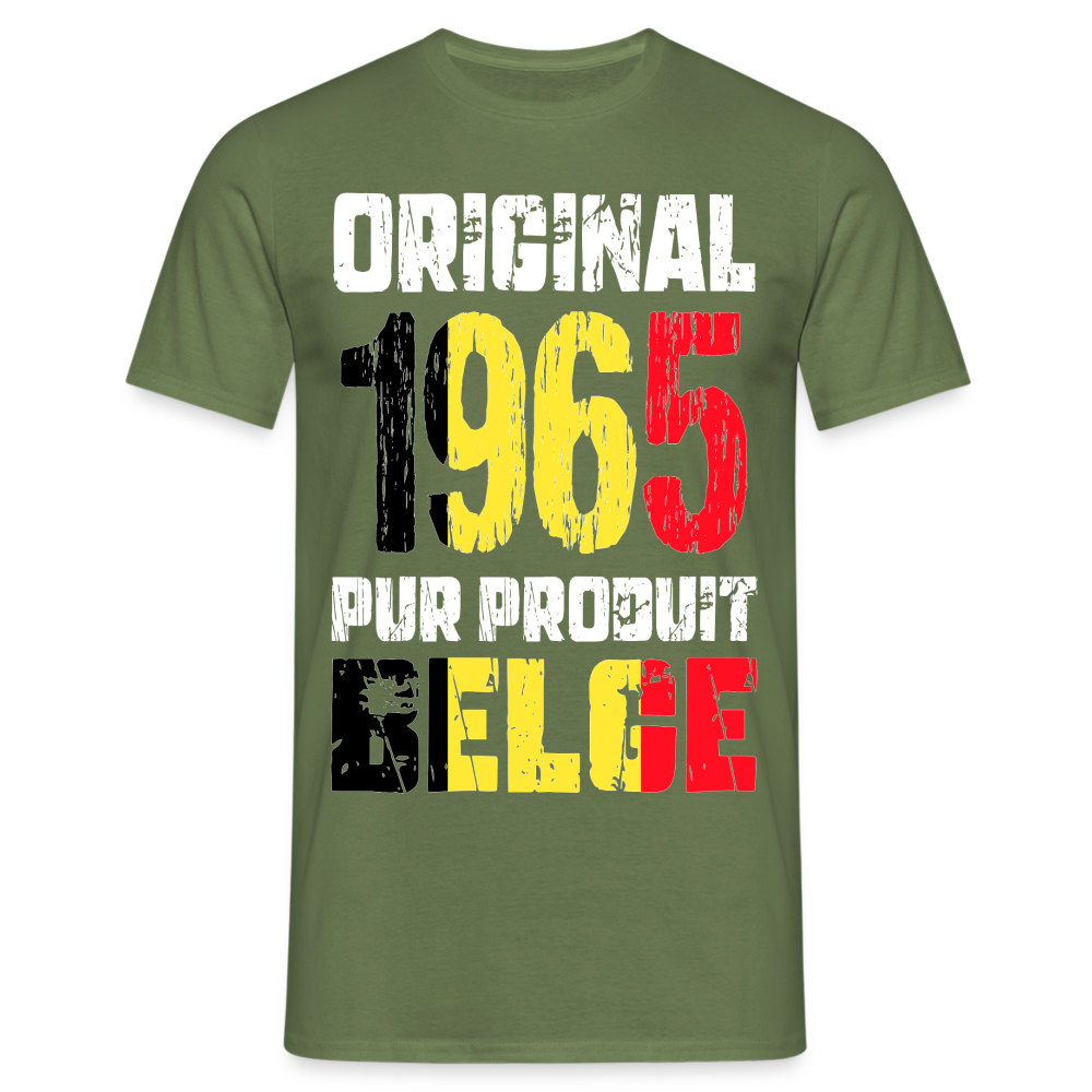 T-shirt Homme - Anniversaire 60 Ans - Original 1965 - Pur produit Belge - vert militaire