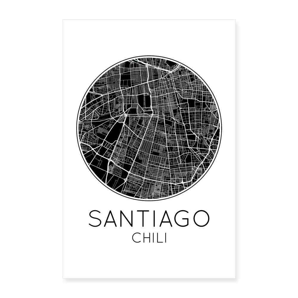 Poster Santiago - Plan Santiago - 60 x 90 cm - blanc