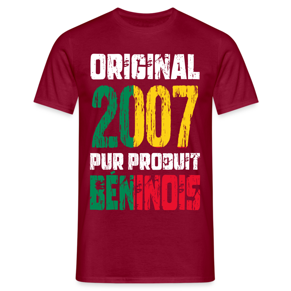 T-shirt Homme - Anniversaire 18 Ans - Original 2007 - Pur produit Béninois - rouge brique