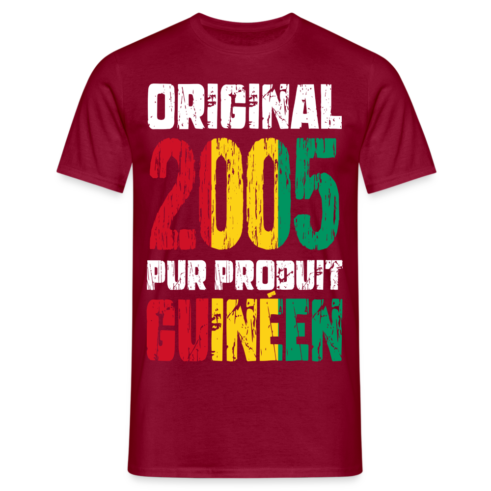 T-shirt Homme - Anniversaire 20 Ans - Original 2005 - Pur produit Guinéen - rouge brique