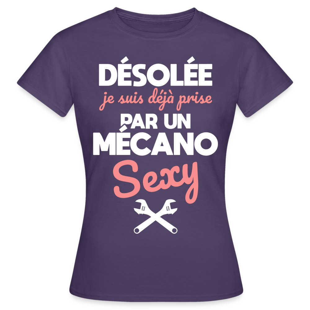 T-shirt Femme - Je suis prise par un mécano sexy - violet foncé