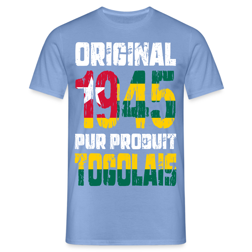 T-shirt Homme - Anniversaire 80 Ans - Original 1945 - Pur produit Togolais - carolina blue