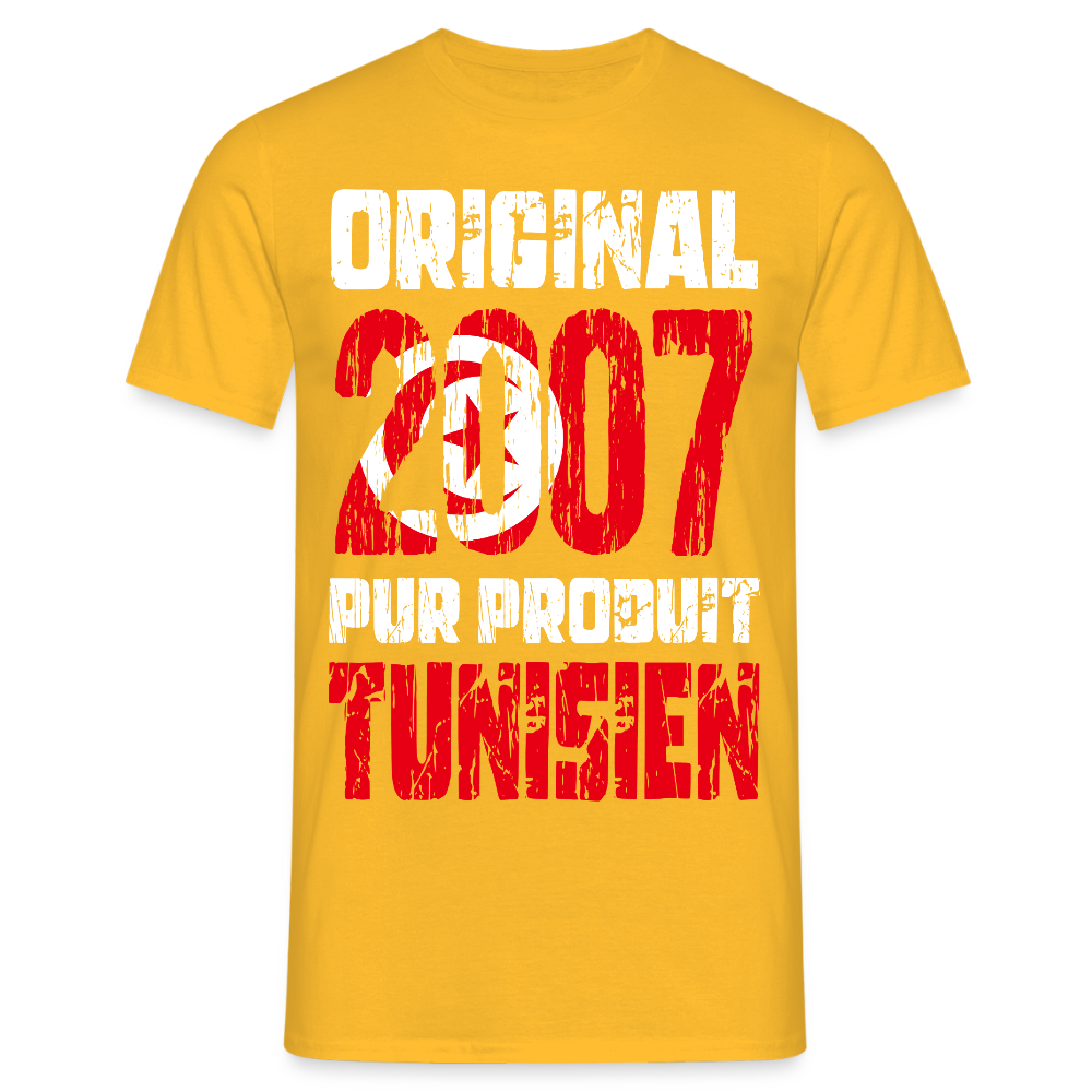 T-shirt Homme - Anniversaire 18 Ans - Original 2007 - Pur produit Tunisien - jaune