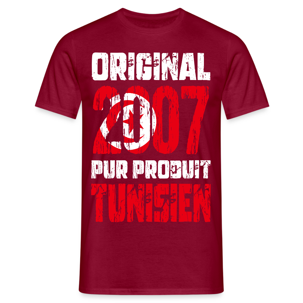 T-shirt Homme - Anniversaire 18 Ans - Original 2007 - Pur produit Tunisien - rouge brique