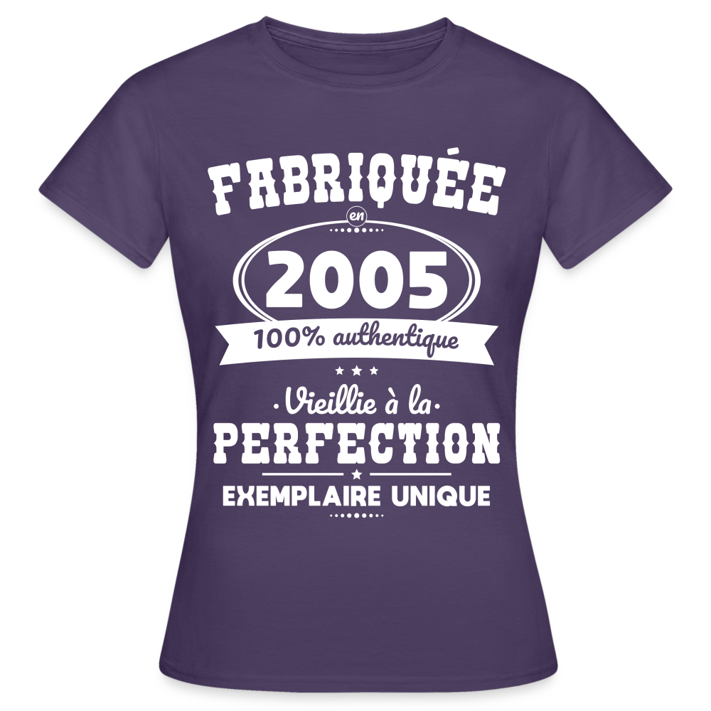 T-shirt Femme - Anniversaire 20 Ans - Fabriquée en 2005 - violet foncé