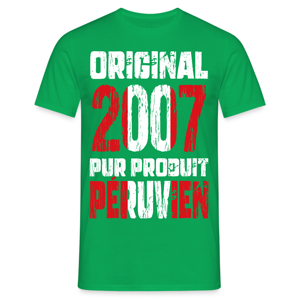 T-shirt Homme - Anniversaire 18 Ans - Original 2007 - Pur produit Péruvien - vert