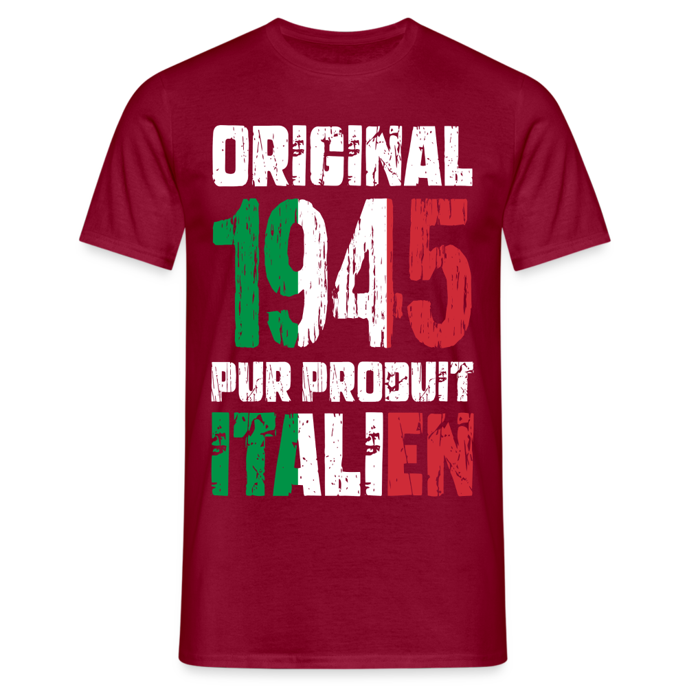 T-shirt Homme - Anniversaire 80 Ans - Original 1945 - Pur produit Italien - rouge brique