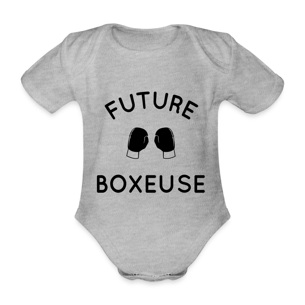 Body Bébé bio manches courtes - Future boxeuse - gris chiné