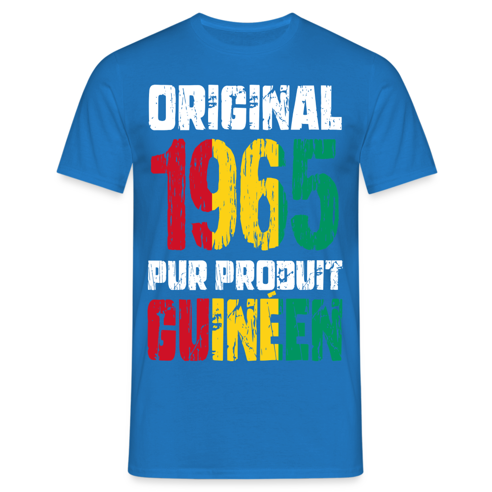 T-shirt Homme - Anniversaire 60 Ans - Original 1965 - Pur produit Guinéen - bleu royal