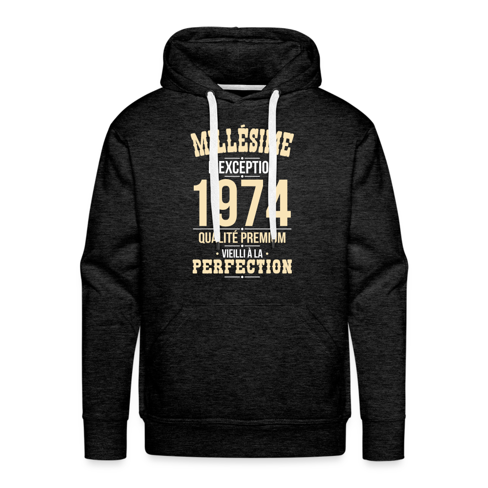 Sweat à capuche Premium Homme - Anniversaire 50 Ans - Millésime 1974 - charbon