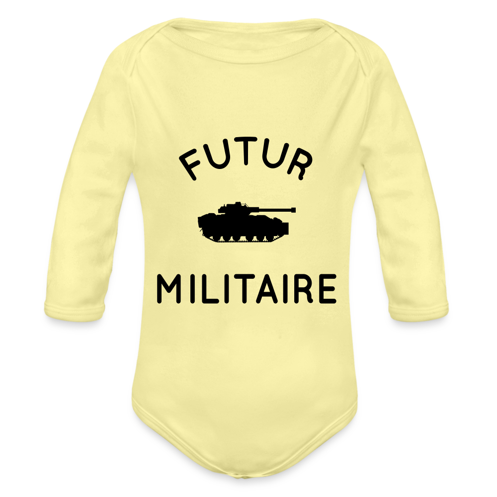 Body Bébé bio manches longues - Futur militaire - jaune délavé