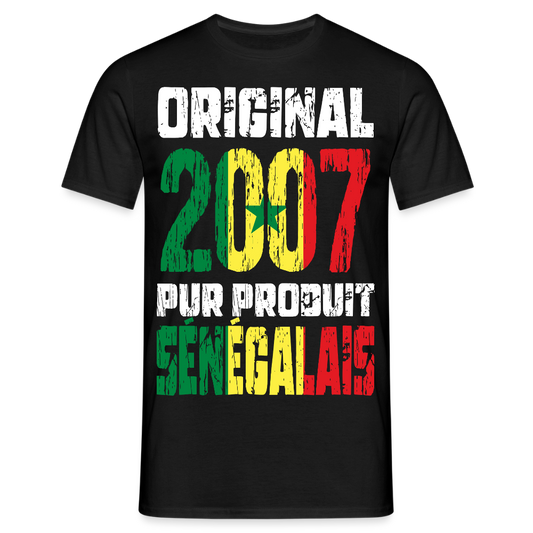 T-shirt Homme - Anniversaire 18 Ans - Original 2007 - Pur produit Sénégalais - noir