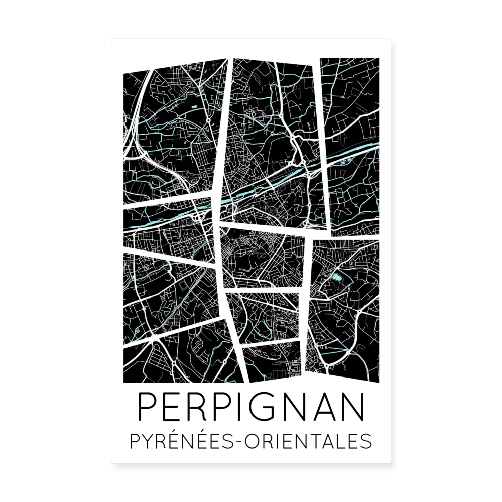 Poster Perpignan - Plan Perpignan - 20 x 30 cm - blanc