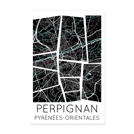 Poster Perpignan - Plan Perpignan - 20 x 30 cm - blanc