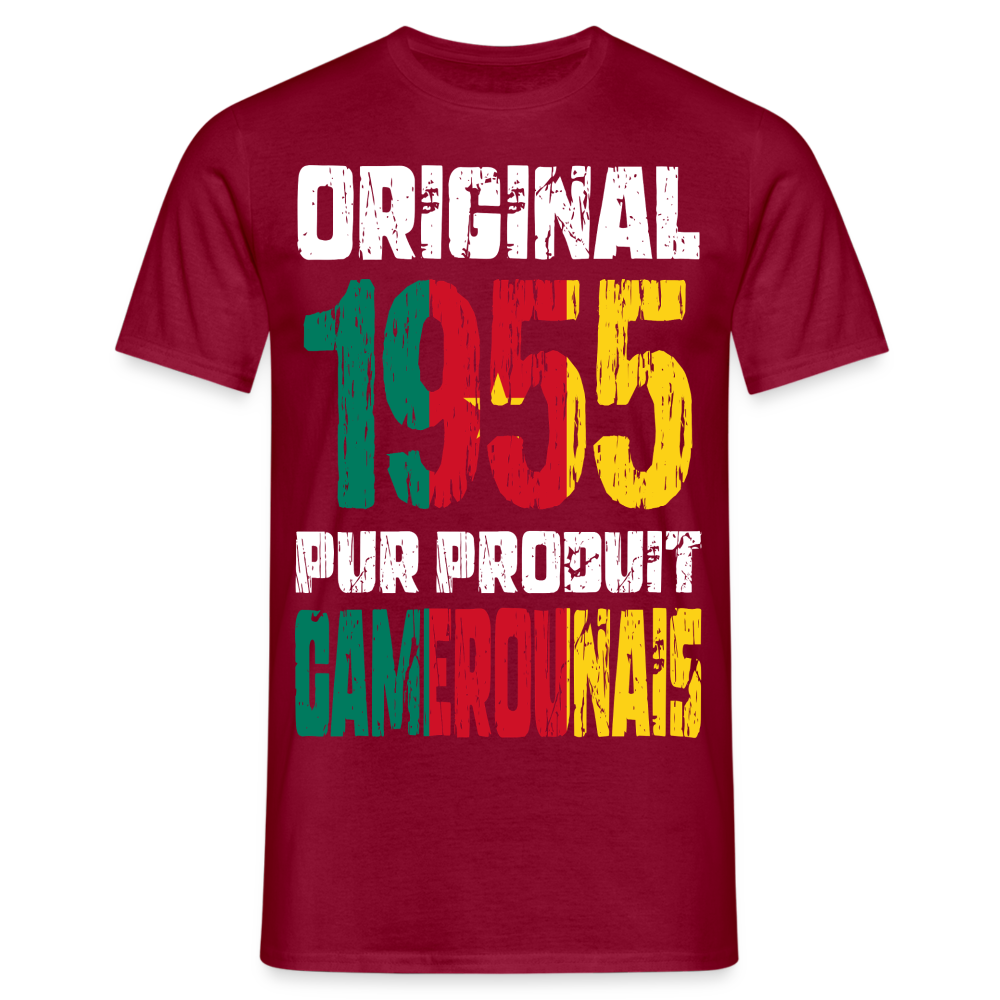 T-shirt Homme - Anniversaire 70 Ans - Original 1955 - Pur produit Camerounais - rouge brique