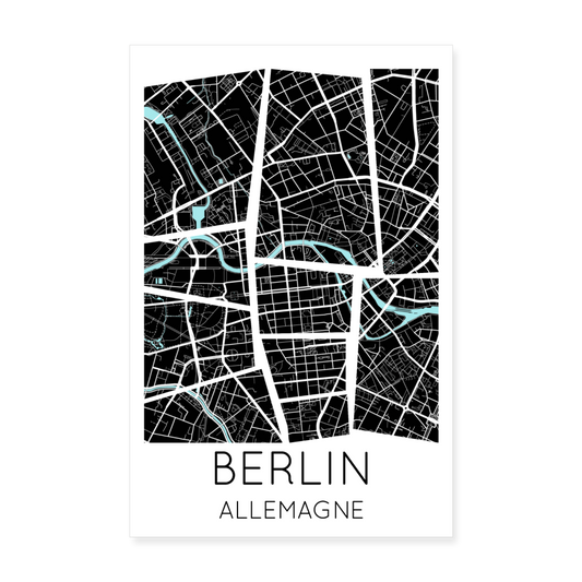 Poster Berlin - Plan Berlin - 20 x 30 cm - blanc